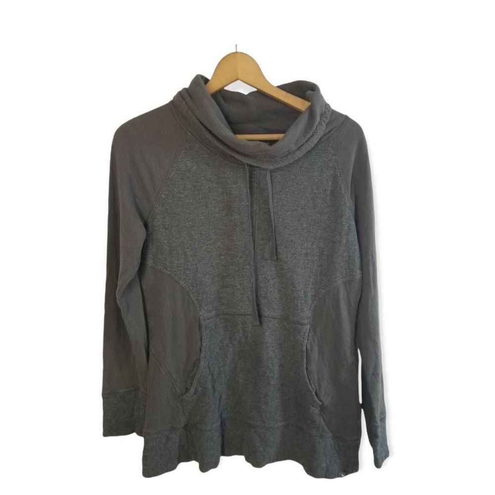 Eddie Bauer Womens Sweatshirt Gray Heathered Cowl Neck Drawstring Long Sleeve M